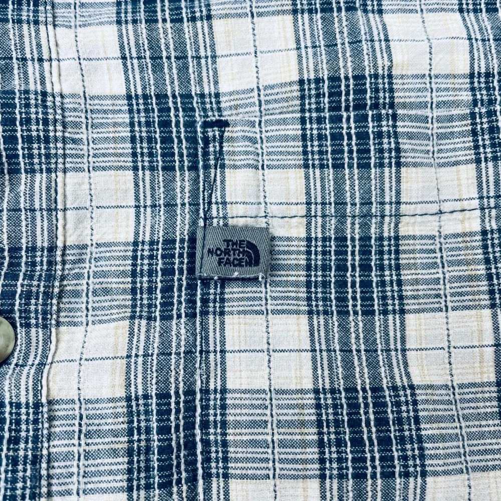 The North Face Mens Short Sleeve Button Down Shirt Bundle Plaid Tribal Blue M